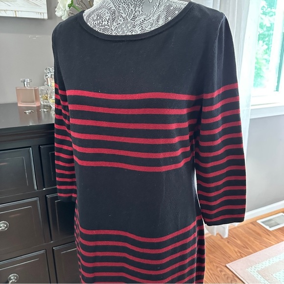Michael Kors Black Red Striped Knit Sheath Dress Size L - Picture 2 of 14